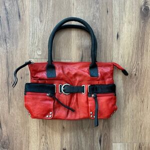 Cleo and Patek Red Leather Shoulder Bag with Black with original storage bag